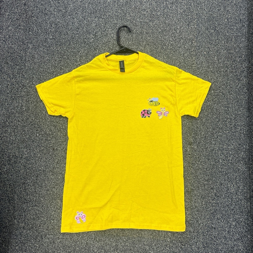 Yellow cotton t-shirt with cute bugs